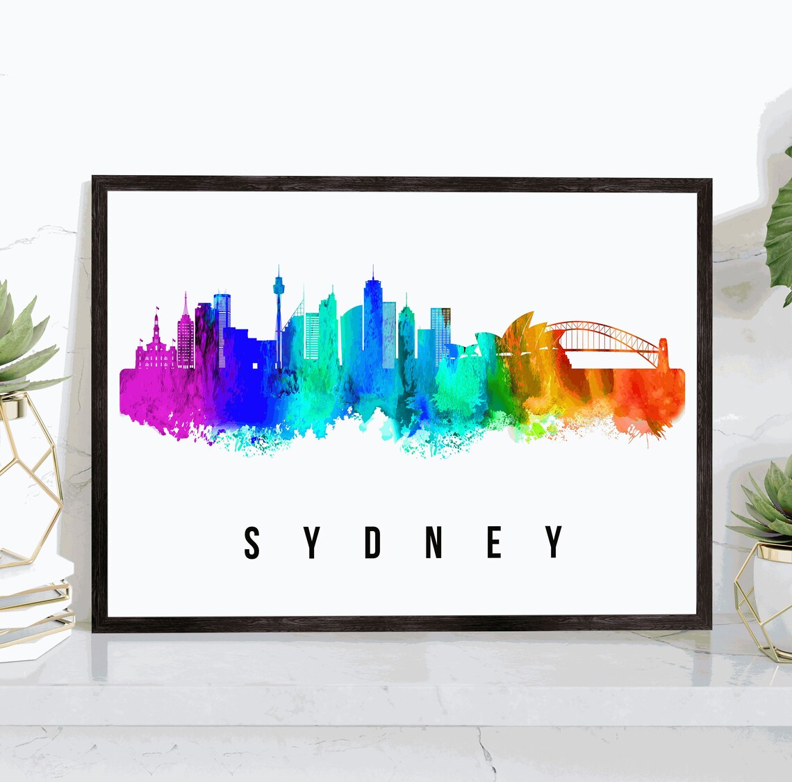 Sydney Australia Rainbow Watercolor Skyline Opera House Travel Poster