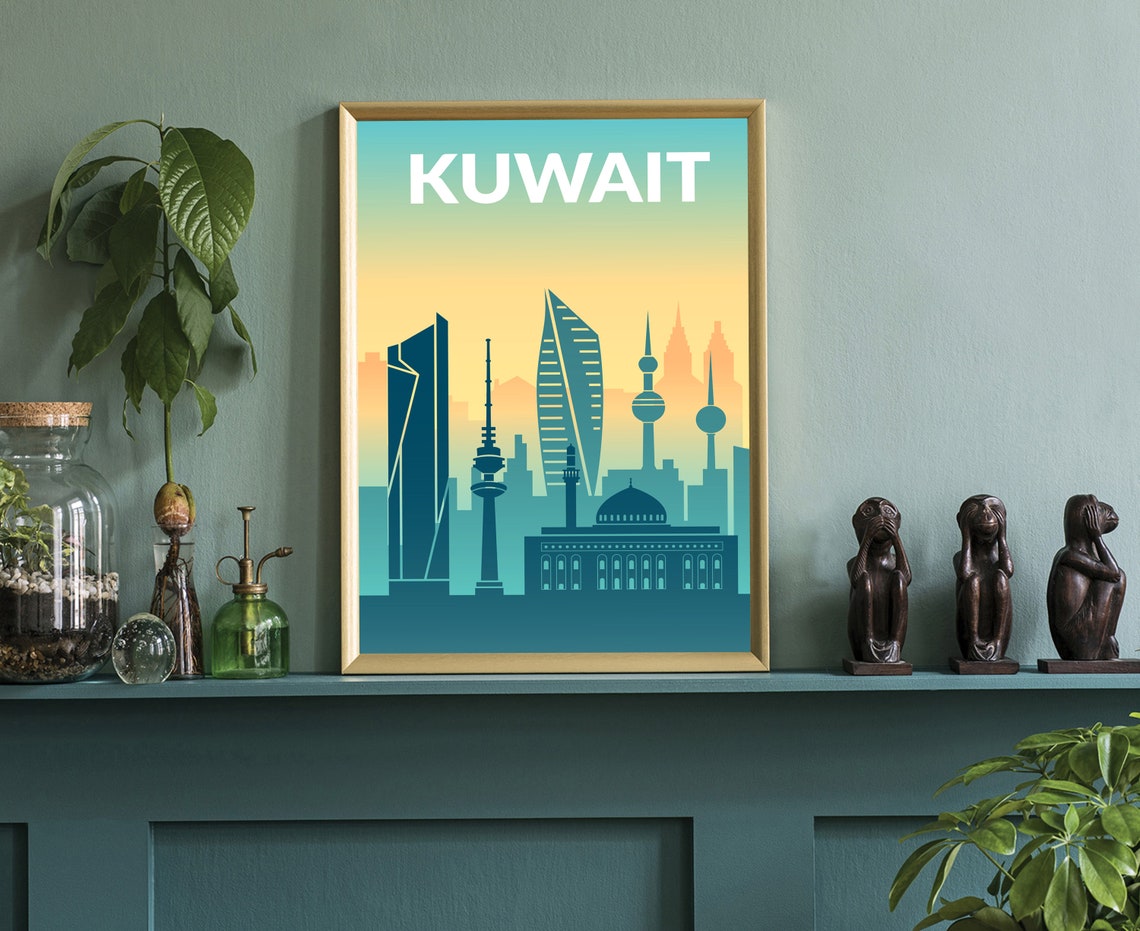 Kuwait Middle East Towers Solid Color Skyline Silhouette Travel Poster - Image 3
