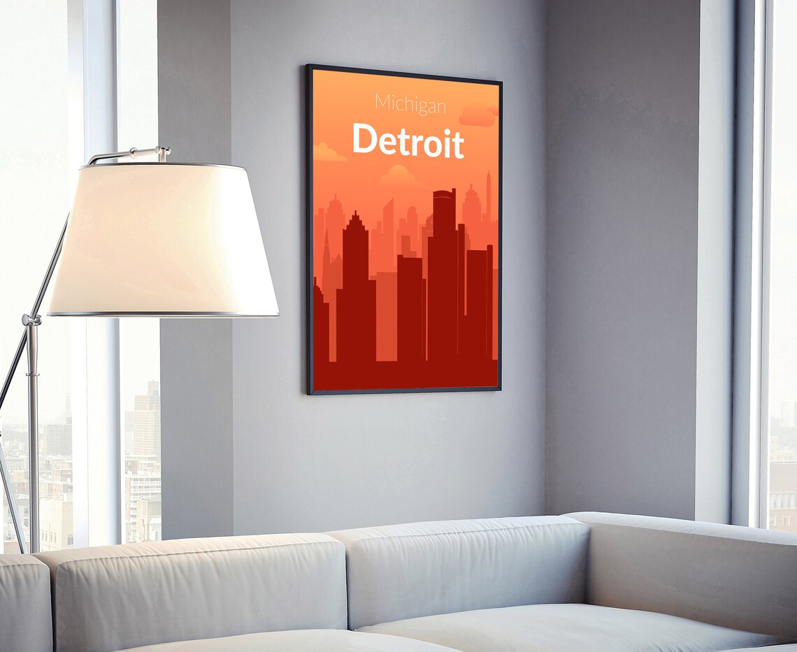 Detroit Michigan Orange Sunset Skyline Gradient Minimalist City Poster - Image 4