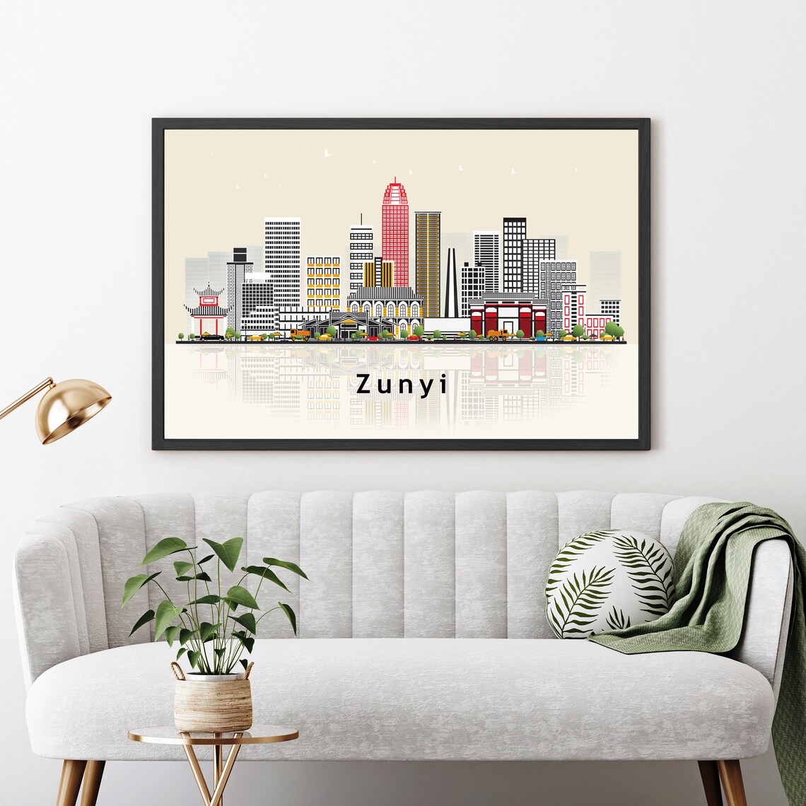 Zunyi China Red Towers Temple Skyline Illustration Travel Poster - Image 3