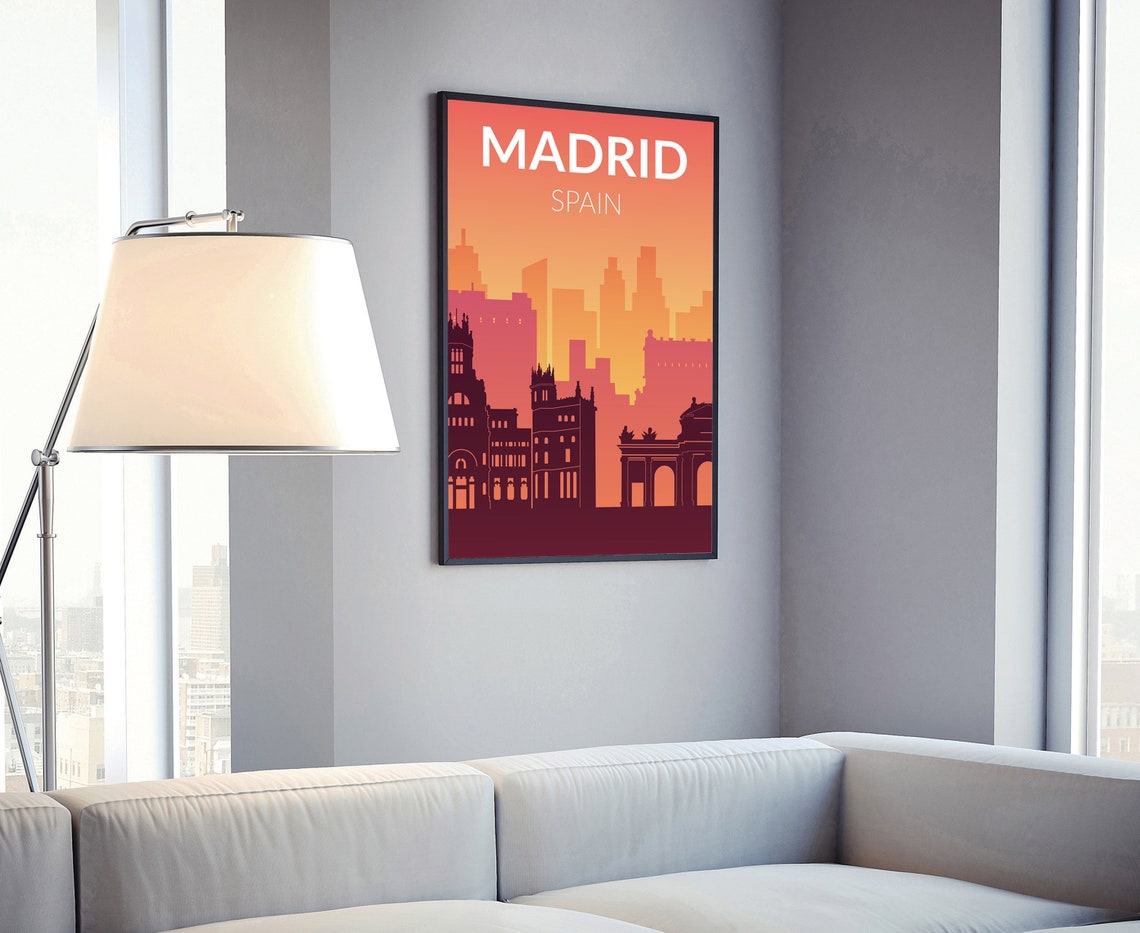 Madrid Spain Sunset Gradient Solid Color Skyline Travel Poster - Image 4