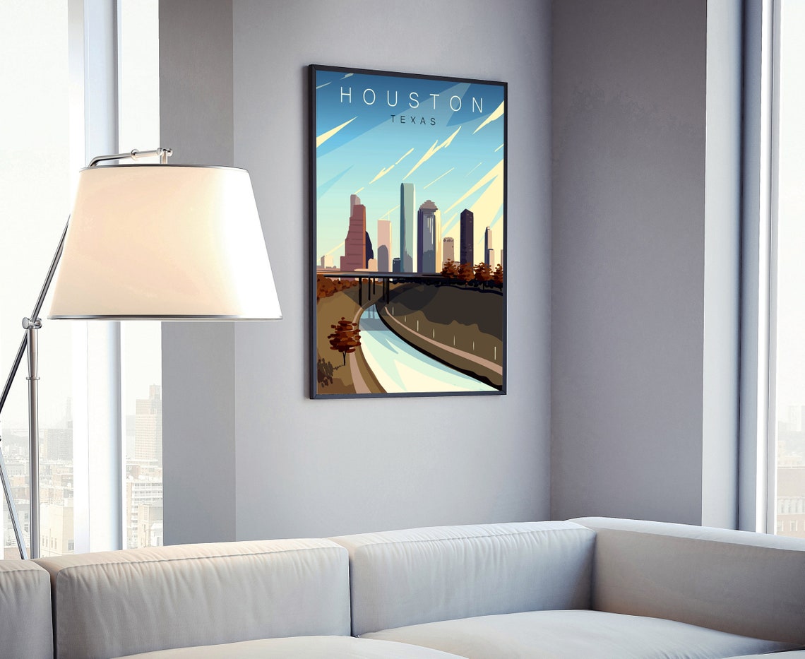 Houston Texas Downtown Freeway Retro Vector Art Style Travel Poster - Image 4