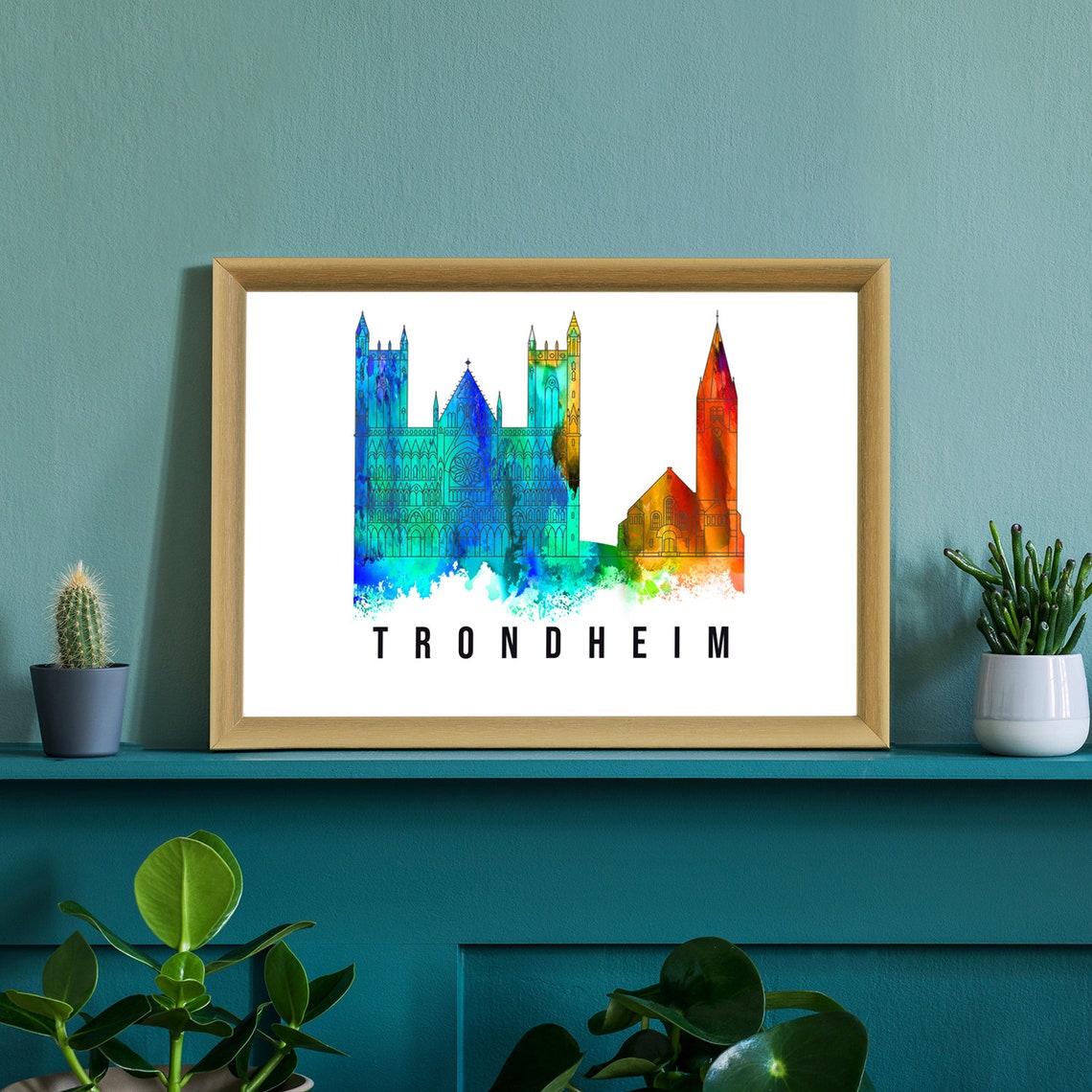 Trondheim Norway Gothic Nidaros Cathedral Towers Watercolor Poster - Image 2