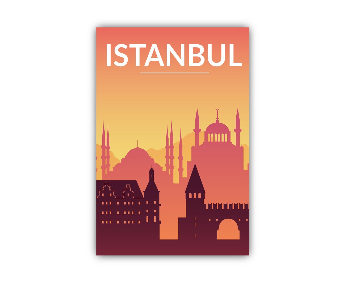 Istanbul Turkey Retro Mosque Minarets Sunset Silhouette Travel Poster - Image 2