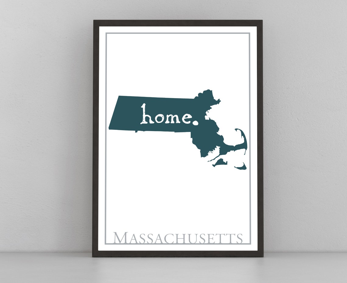 Massachusetts Home State Map Teal Silhouette Minimal Wall Poster