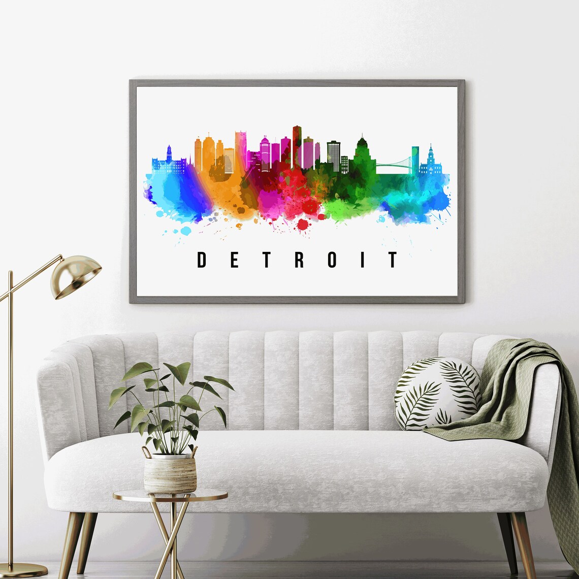 Detroit Michigan Rainbow Watercolor Skyline Minimalist Travel Poster - Image 4