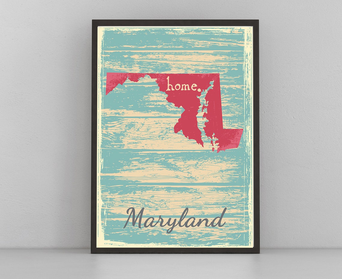 Maryland Home State Vintage Map Wood Grain Distressed Art Poster