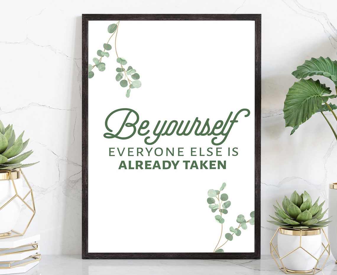 Oscar Wilde Be Yourself Green Botanical Quote Poster Wall Decor Art