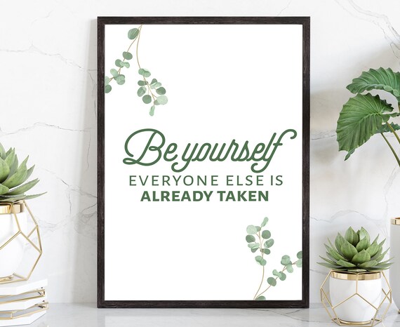 Oscar Wilde Be Yourself Green Botanical Quote Poster Wall Decor Art