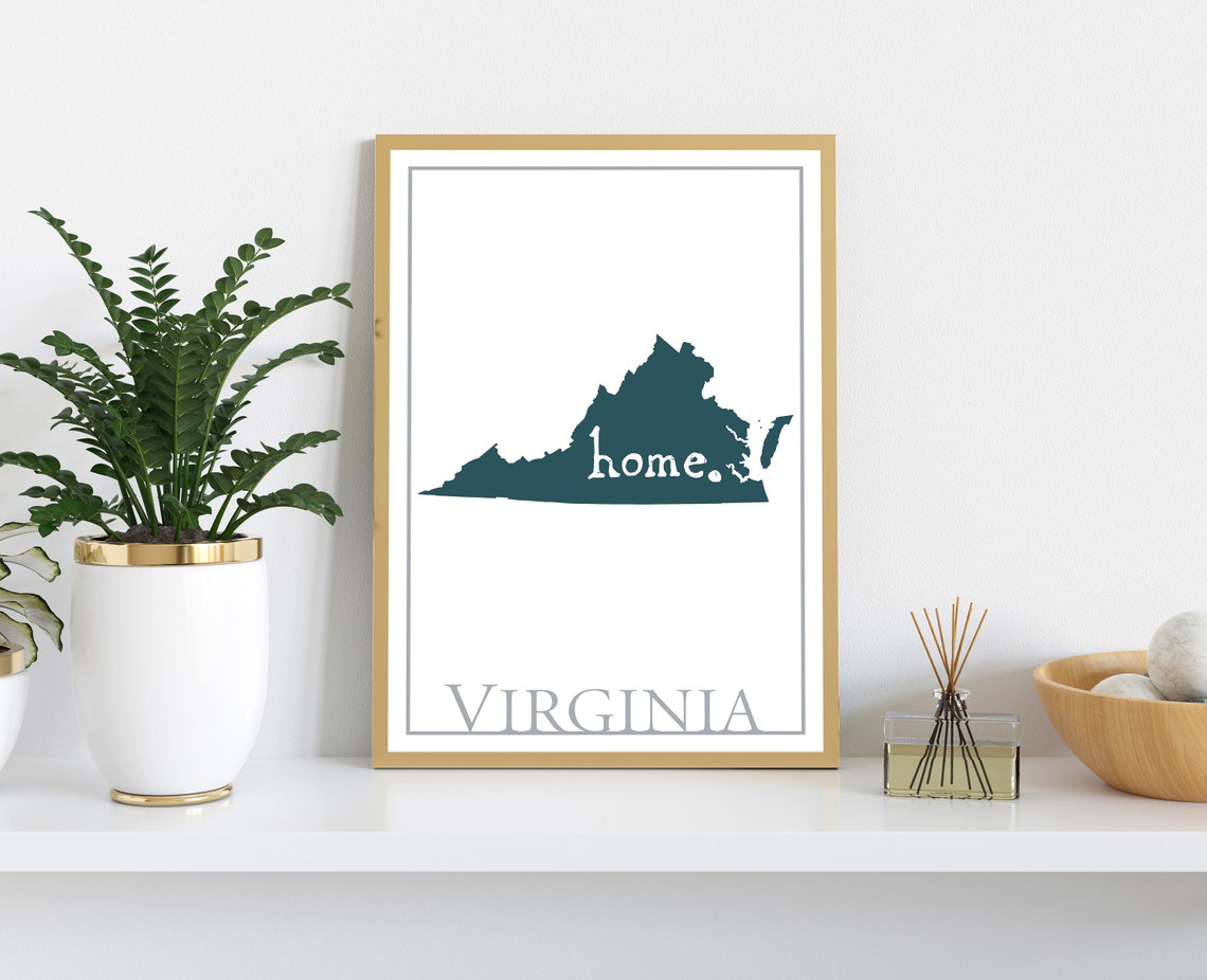 Virginia Modern Minimalist Teal Home Script Silhouette Wall Art - Image 2
