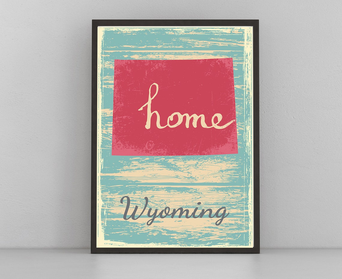 Wyoming Retro Home Script Vintage Distressed Wood State Map Wall Art