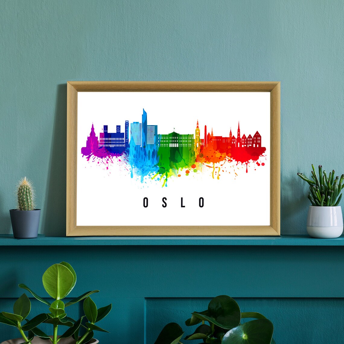 Oslo Norway City Hall Palace Watercolor Skyline Travel Poster - Image 2