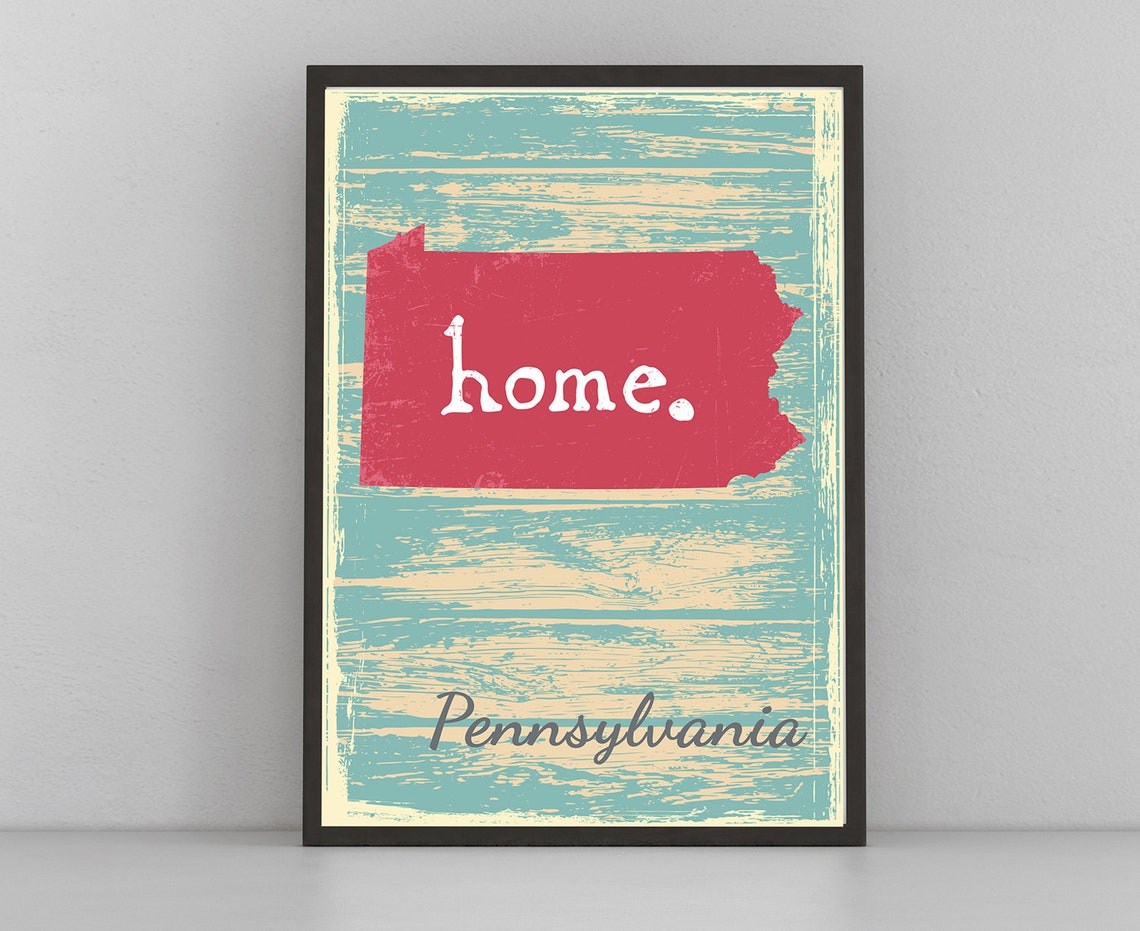 Pennsylvania Retro Home Script Vintage Distressed Wood Wall Art