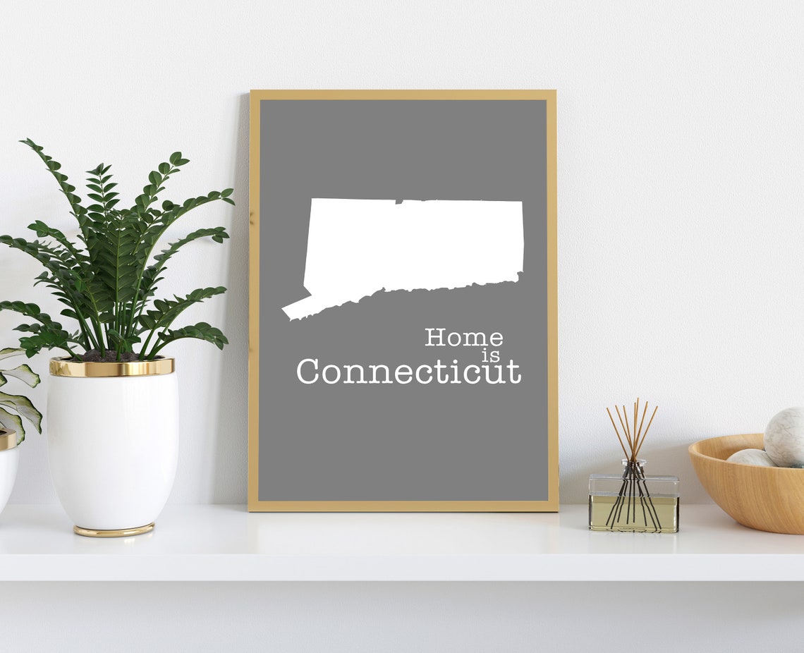Connecticut Home Is Gray Minimalist State Map Silhouette Wall Art - Image 2