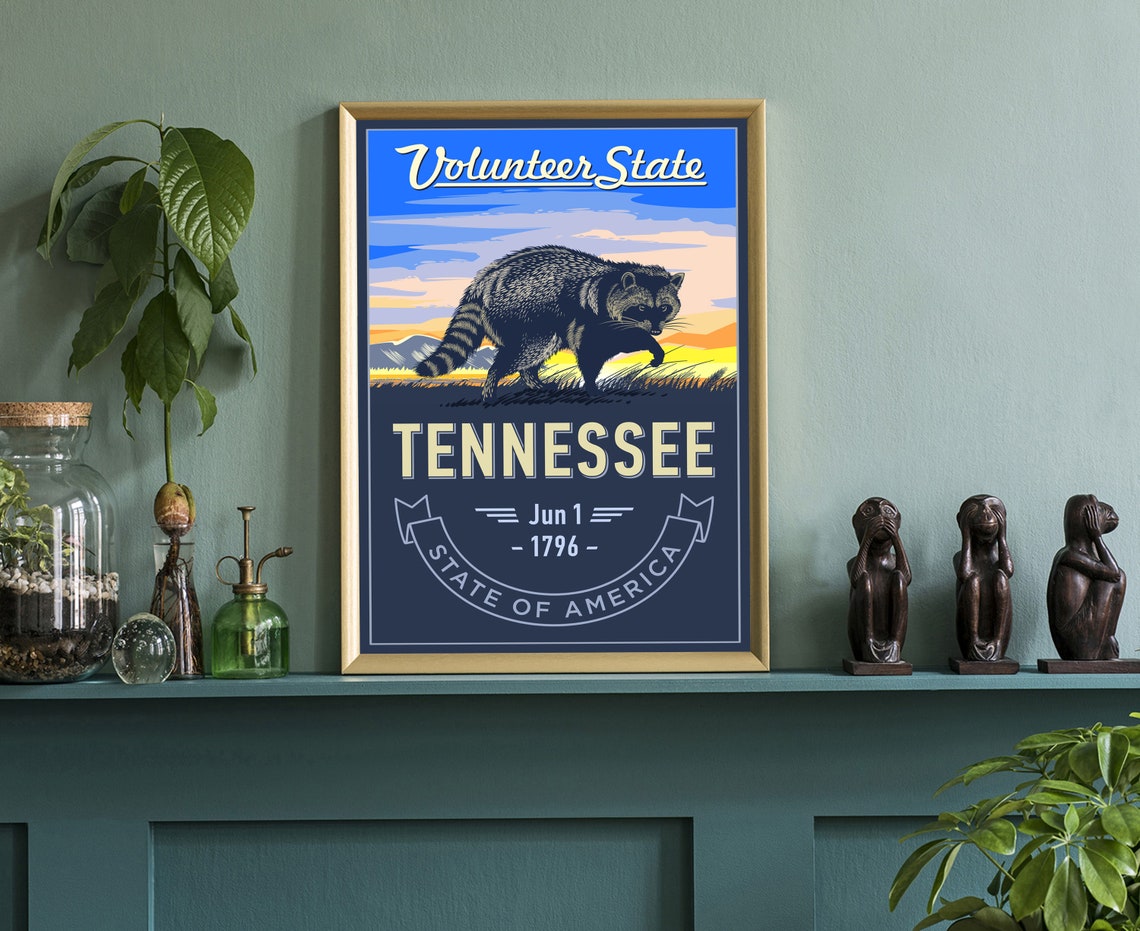 Tennessee Volunteer State Raccoon Retro Wildlife Emblem Wall Poster - Image 3