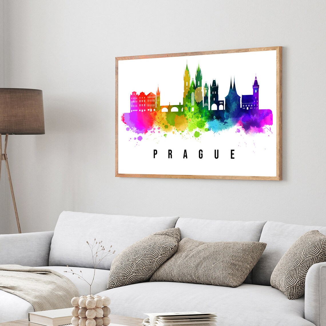 Prague Czech Rainbow Watercolor Skyline Old Town Travel Poster - Image 4