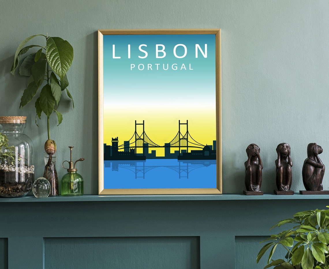 Portugal Lisbon Travel Poster Lisbon Portugal Cityscape Poster Lisbon Landmark Poster Wall Art Home Wall Art Office Wall Decoration - Image 3