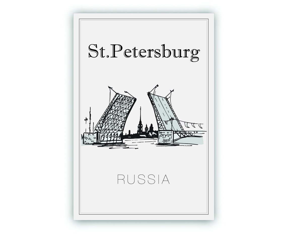Hand Drawn Poster St Petersburg Travel Poster Russia Poster Wall Art St Petersburg Cityscape And Landmark Map City Map Poster For Home - Image 2