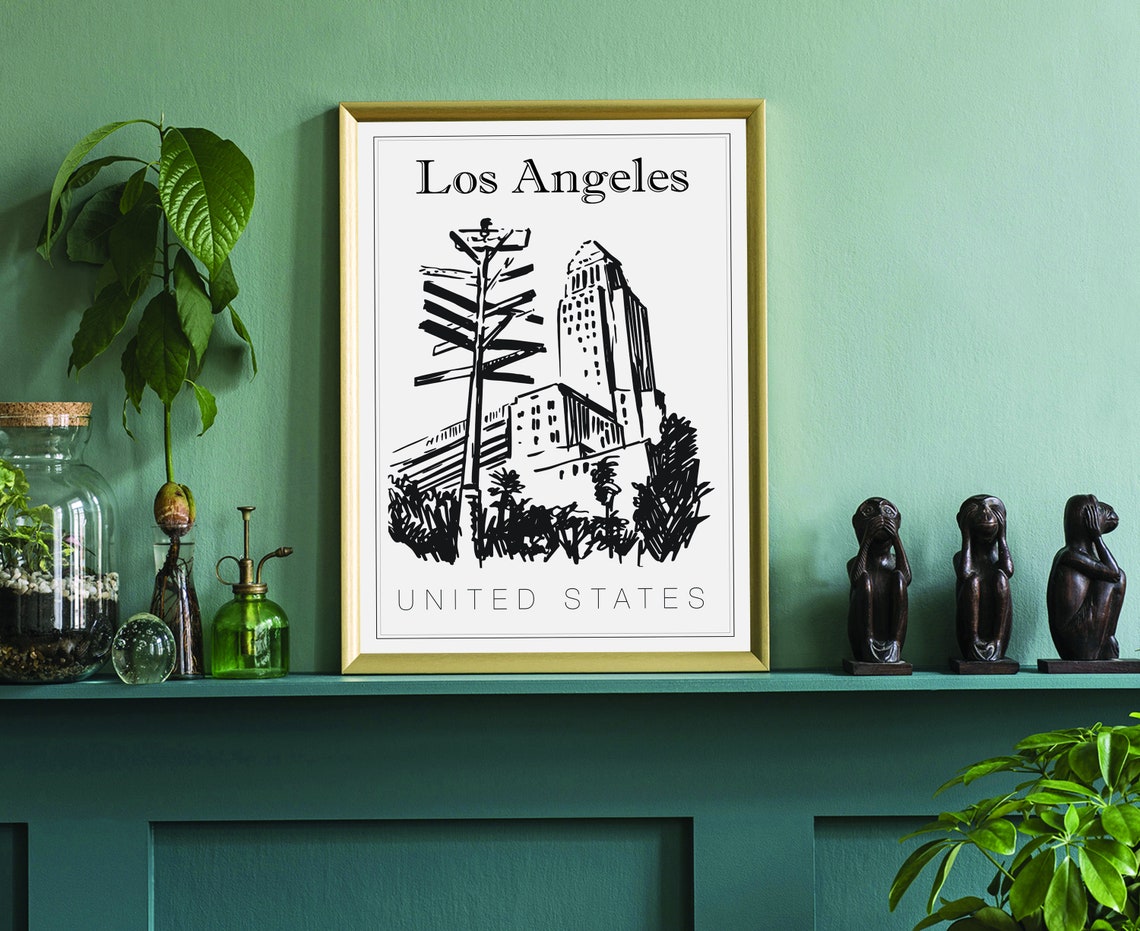 Hand Drawn Poster Los Angeles Travel Poster United States Poster Wall Art Los Angeles Cityscape And Landmark Map State Poster For Home - Image 3