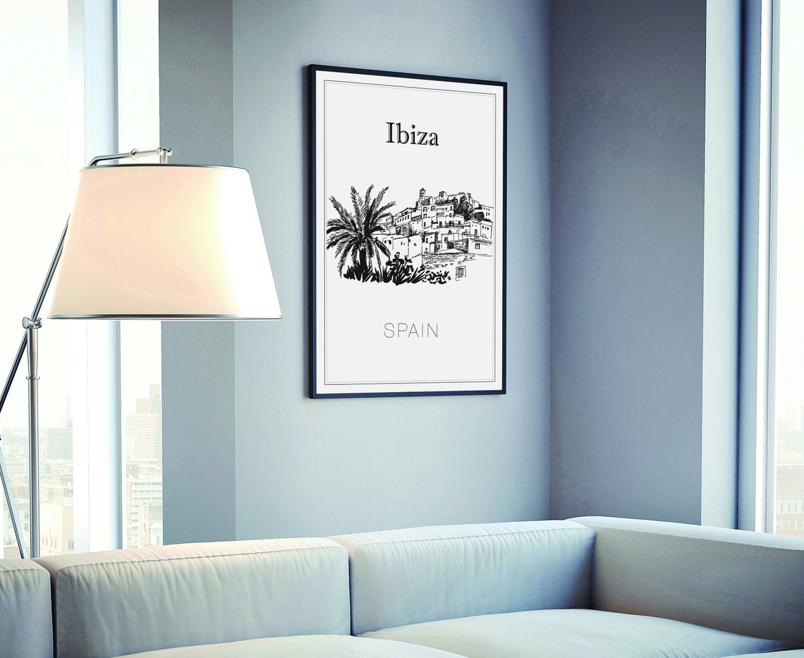 Ibiza Spain Dalt Vila Old Town Palm Tree Hand Drawn Art Poster - Image 4