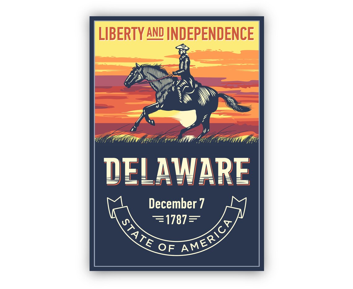 Delaware Liberty and Independence Horse Rider Sunset Vintage Poster - Image 2