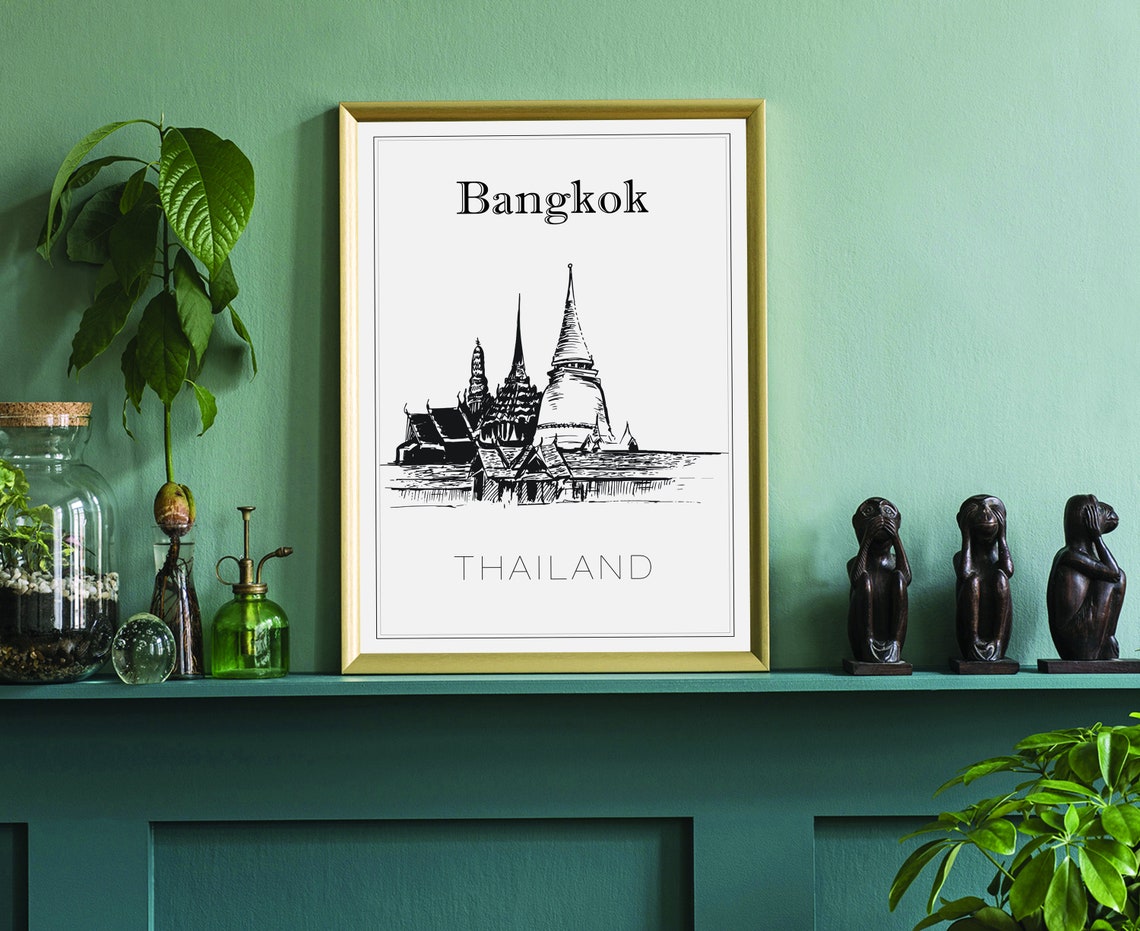 Bangkok Thailand Temple Stupa Spires Old Town Hand Sketch Poster - Image 3