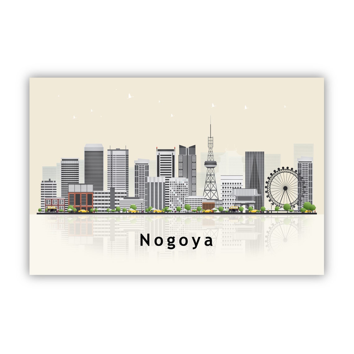 Nagoya Japan Flat Illustration Skyline TV Tower Cityscape Poster - Image 2