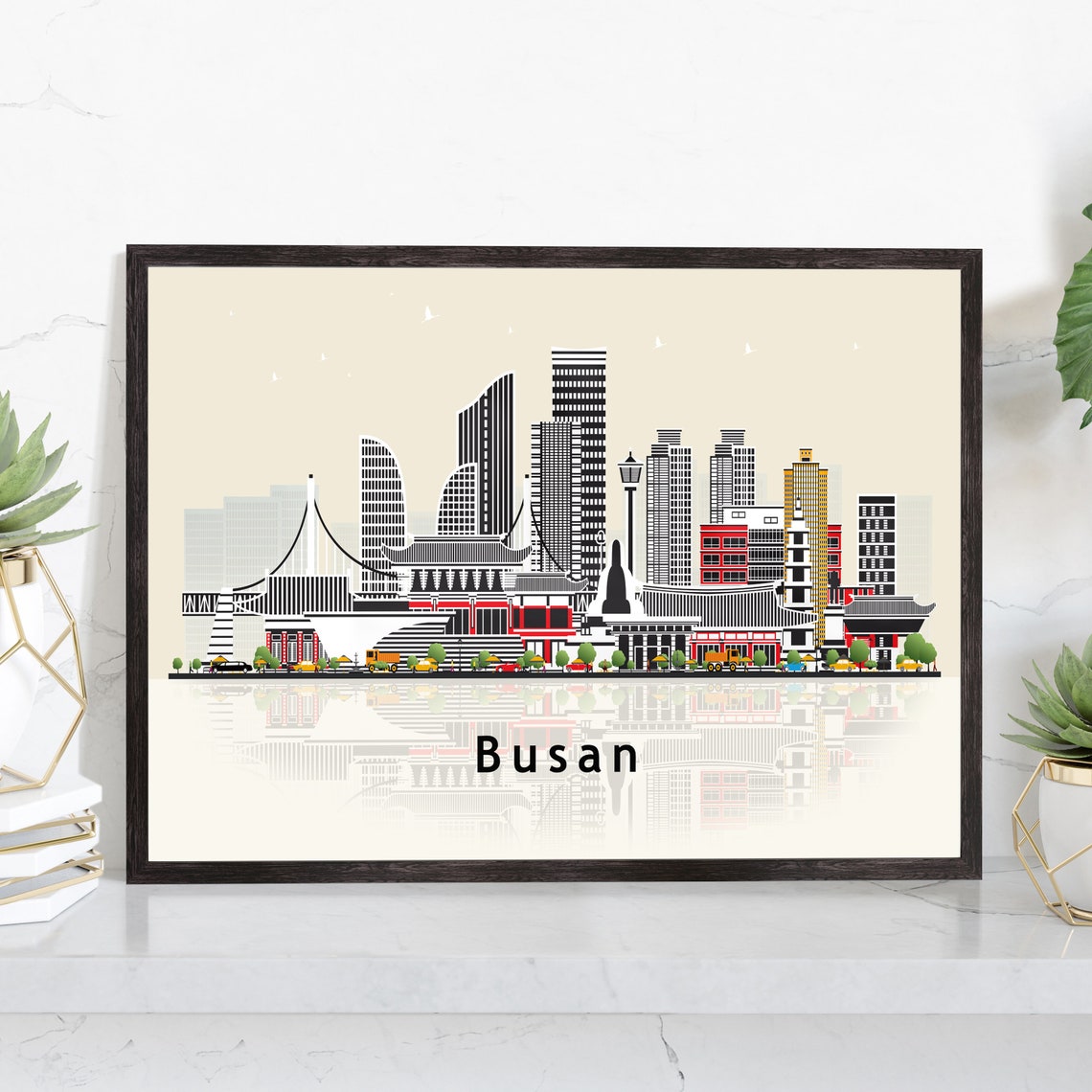 Busan South Korea Modern Skyline Illustration Cityscape Poster