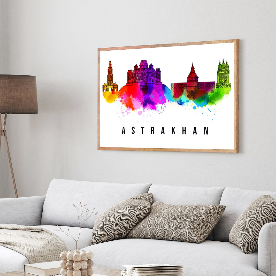 Astrakhan Russia Rainbow Watercolor Skyline Kremlin Domes Poster - Image 3
