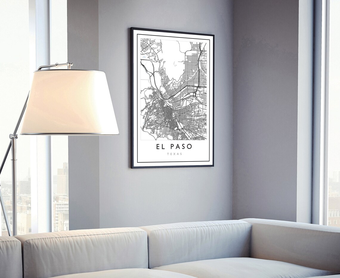 El Paso Texas City Street Map Minimalist Black And White Wall Poster - Image 4