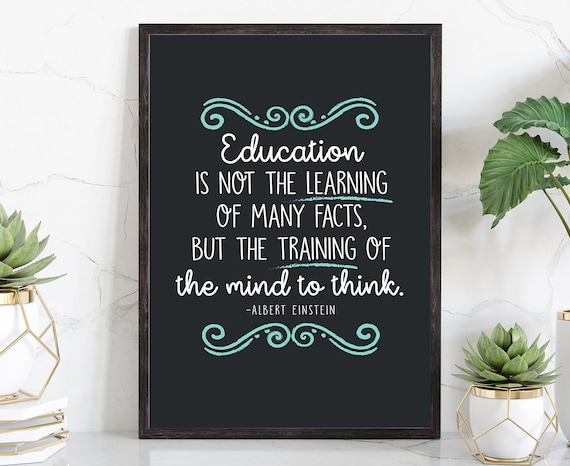 Albert Einstein Education Quote Chalkboard Style Classroom Poster