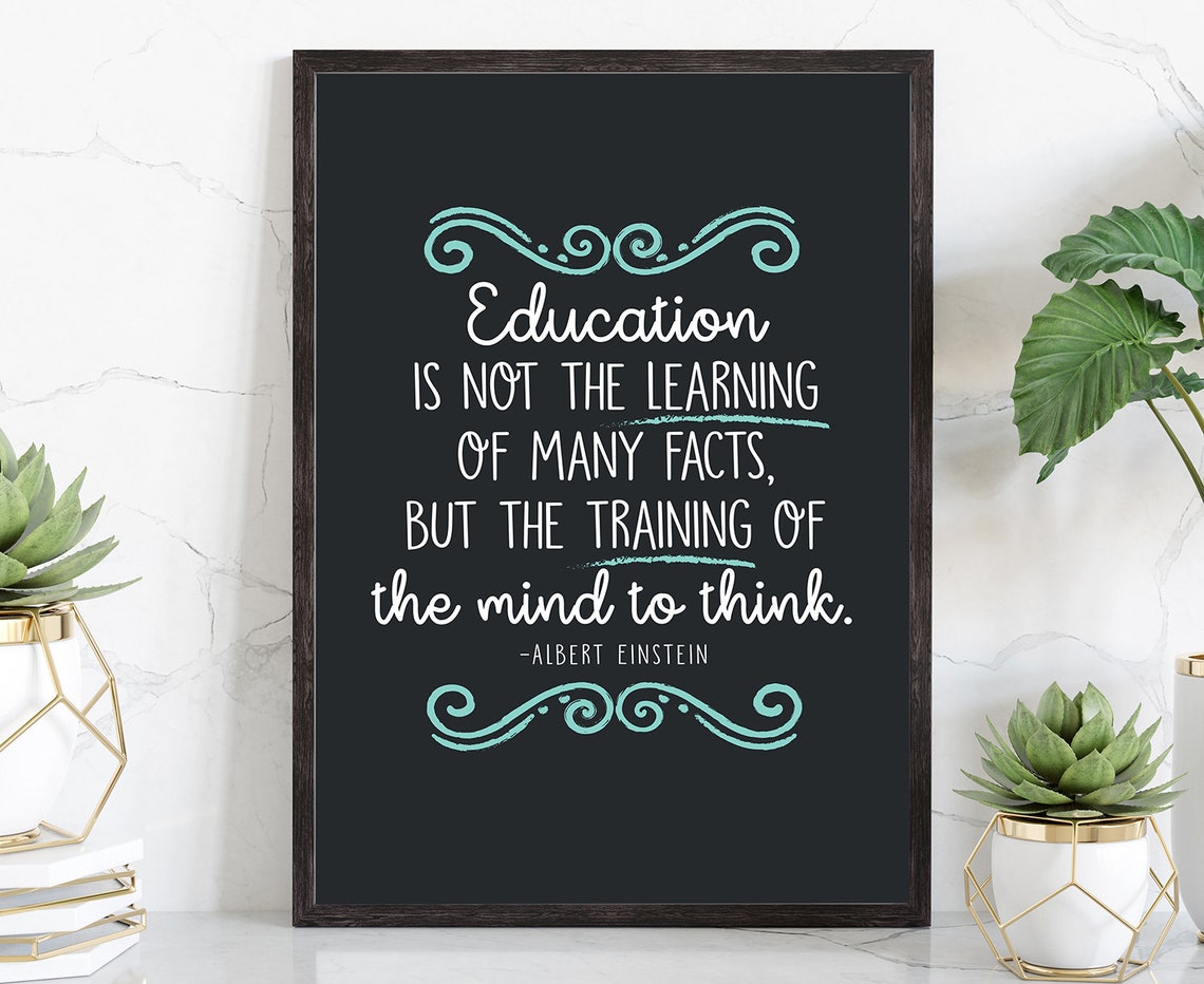 Albert Einstein Education Quote Chalkboard Style Classroom Poster