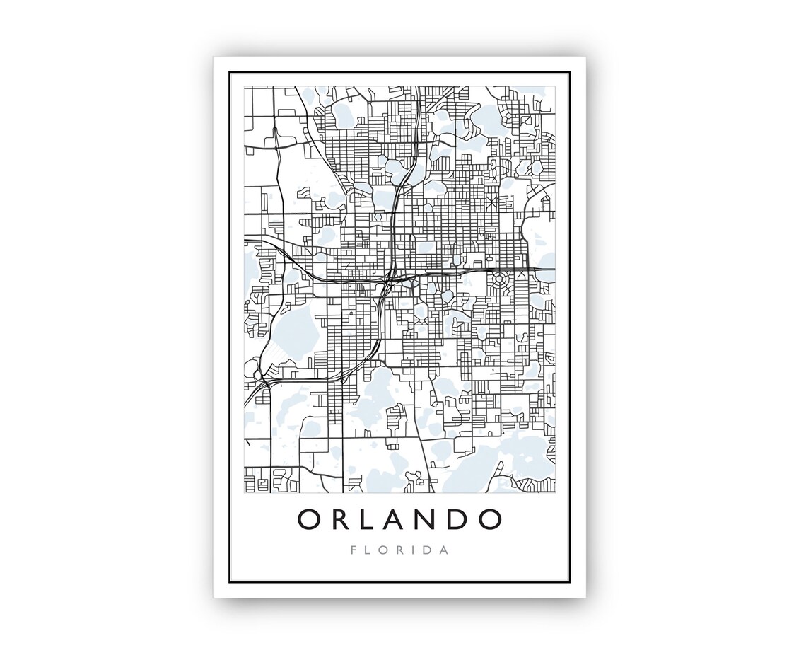 Orlando Florida Minimalist Black White City Street Map Wall Art Poster - Image 2