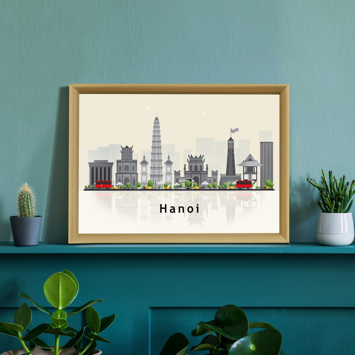Hanoi Vietnam Historic Skyline Gray Flat Vector Travel Poster - Image 3