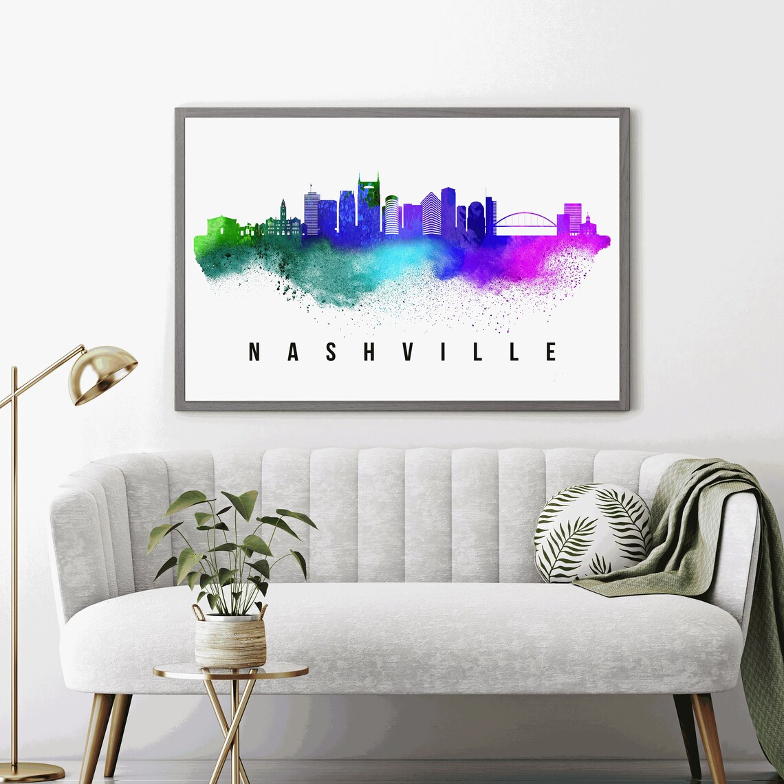 Nashville Tennessee Watercolor Skyline Rainbow Cityscape Art Poster - Image 3