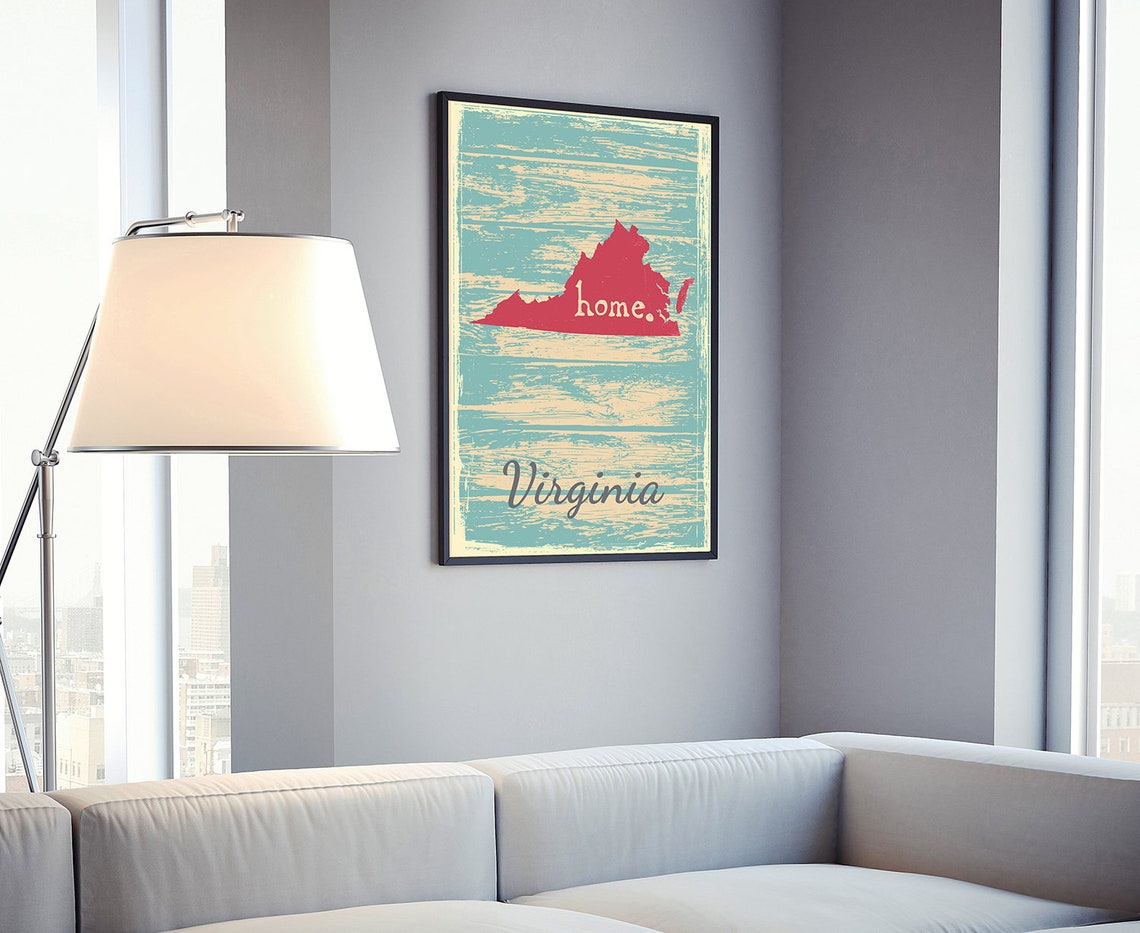 Virginia Retro Home Script Vintage Distressed Wood Map Wall Art - Image 4