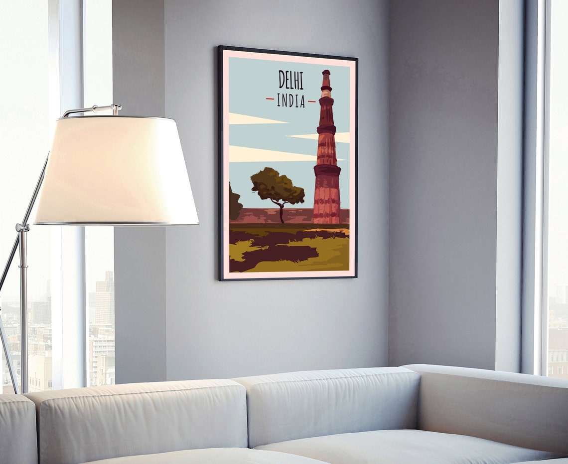 Delhi India Qutub Minar Retro Vintage Landmark Travel Poster - Image 4