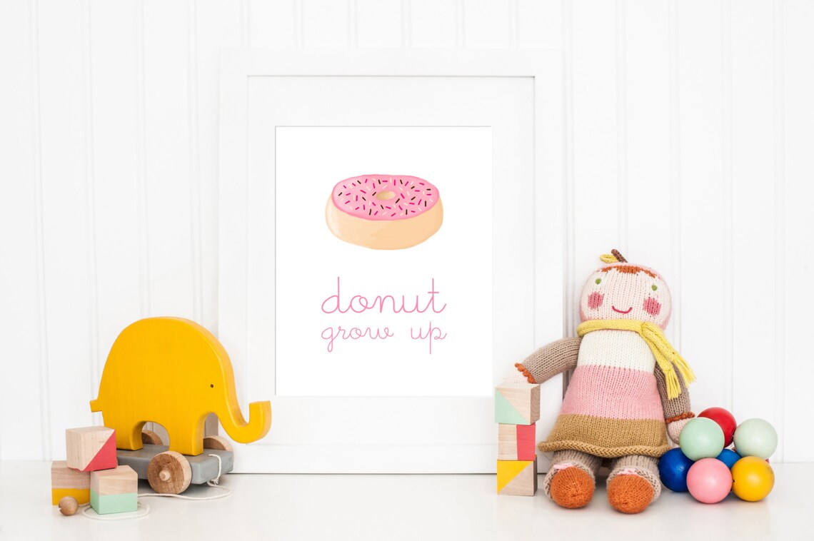 Donut Grow Up Girl Nursery Art Print, Pink Decor