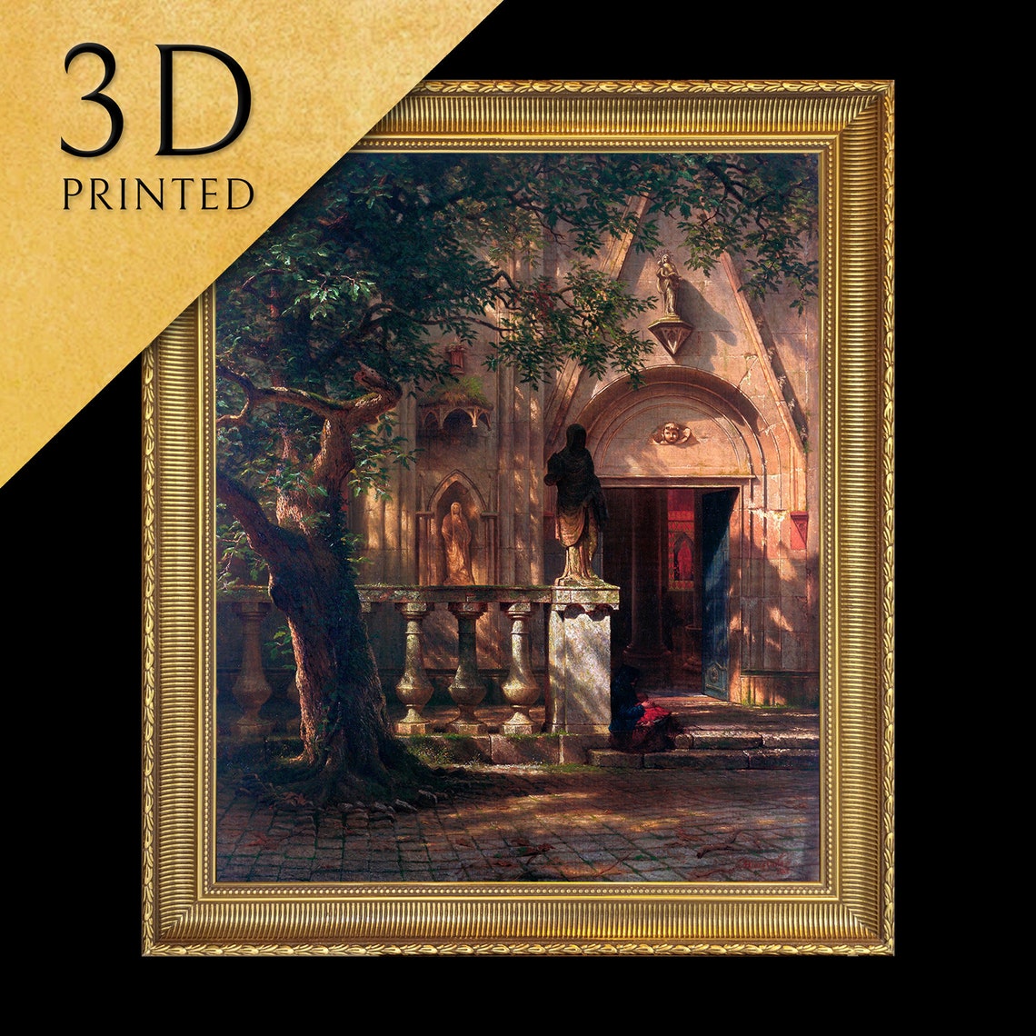 Albert Bierstadt Sunlight and Shadow Church Courtyard Textured Print