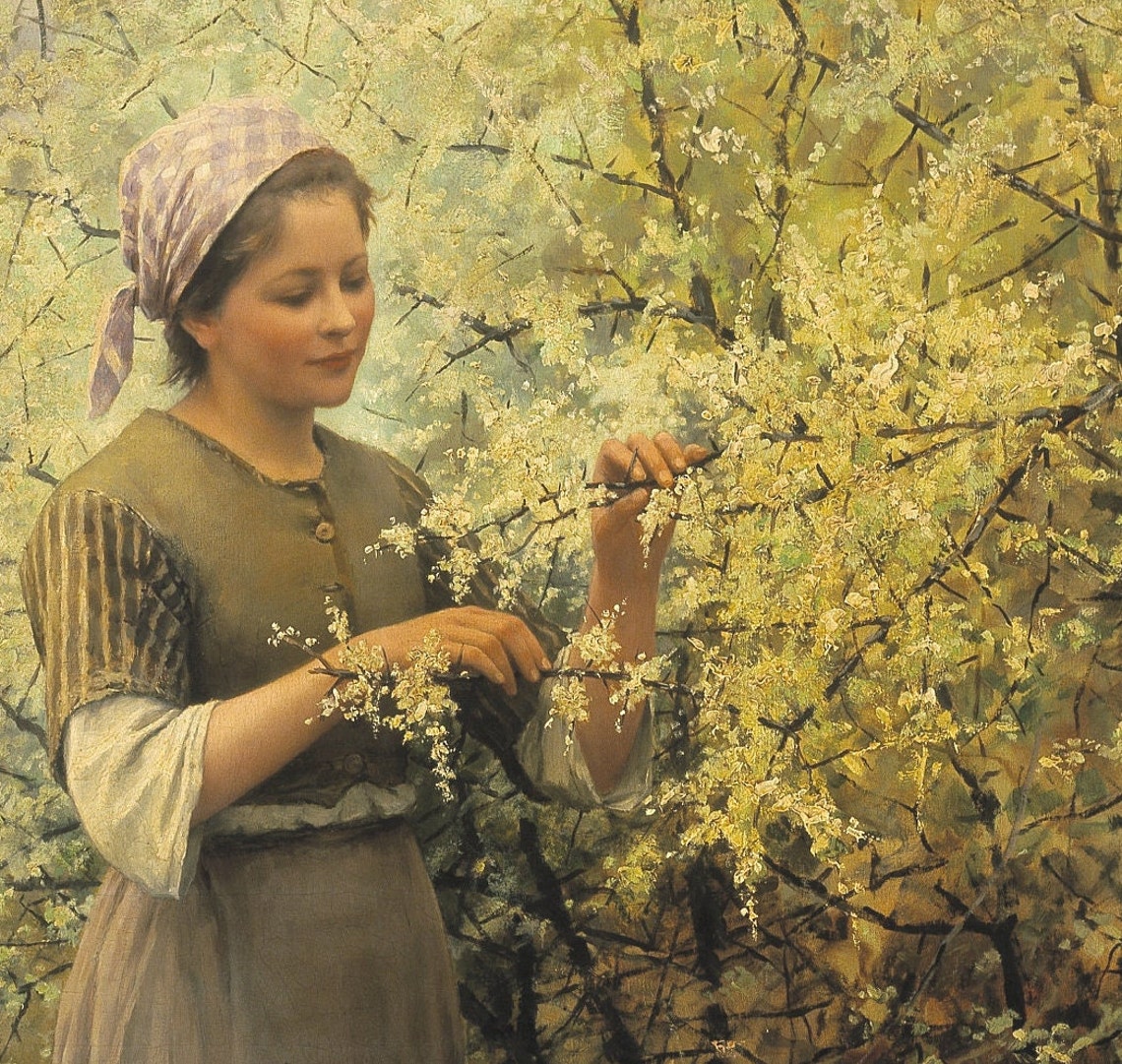 Daniel Ridgway Knight Springtime Blossom Trees Peasant Scene Poster - Image 3