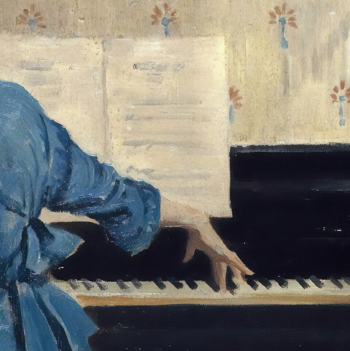 William Merritt Chase The Keynote Woman Playing Piano Blue Wall Art - Image 3