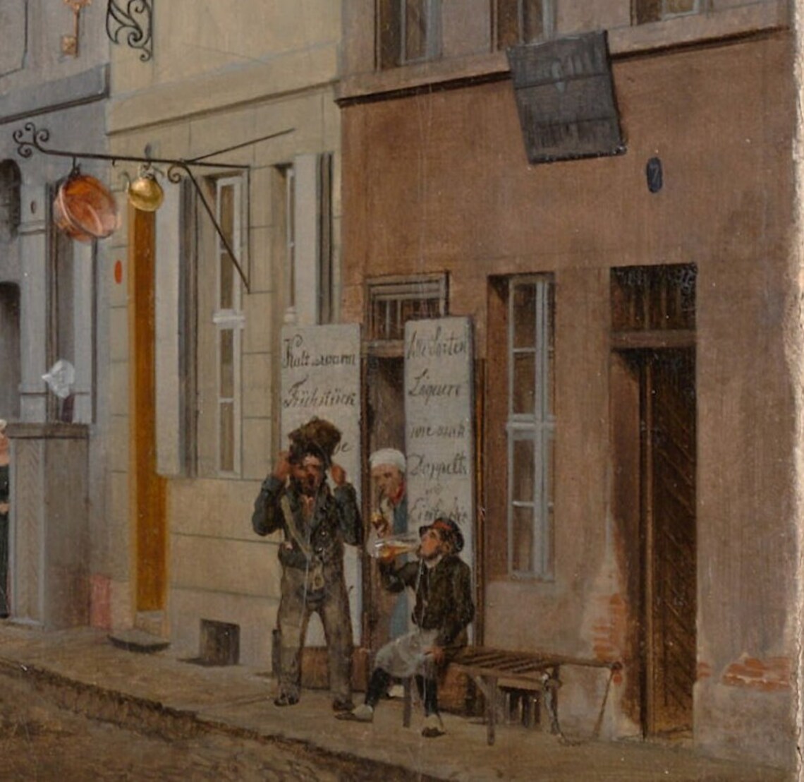 Old European Cobblestone Street Church Spire Vintage Cityscape Print - Image 2