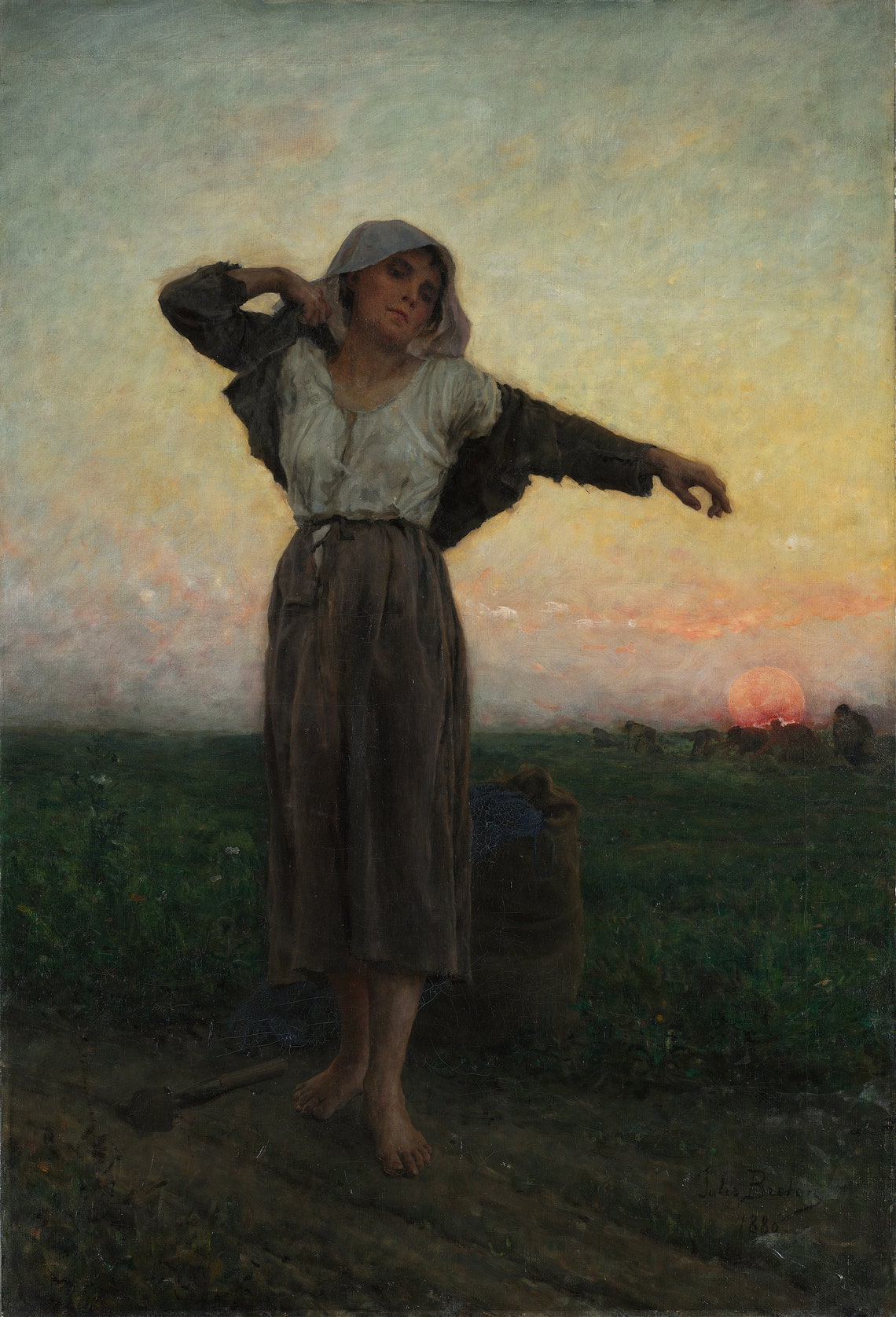 Jules Breton The Tired Gleaner Barefoot Peasant Sunset Field Poster - Image 3