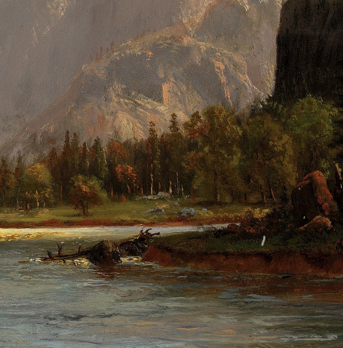 Grand Mountain Valley River and Pine Forest Landscape Art Poster - Image 2