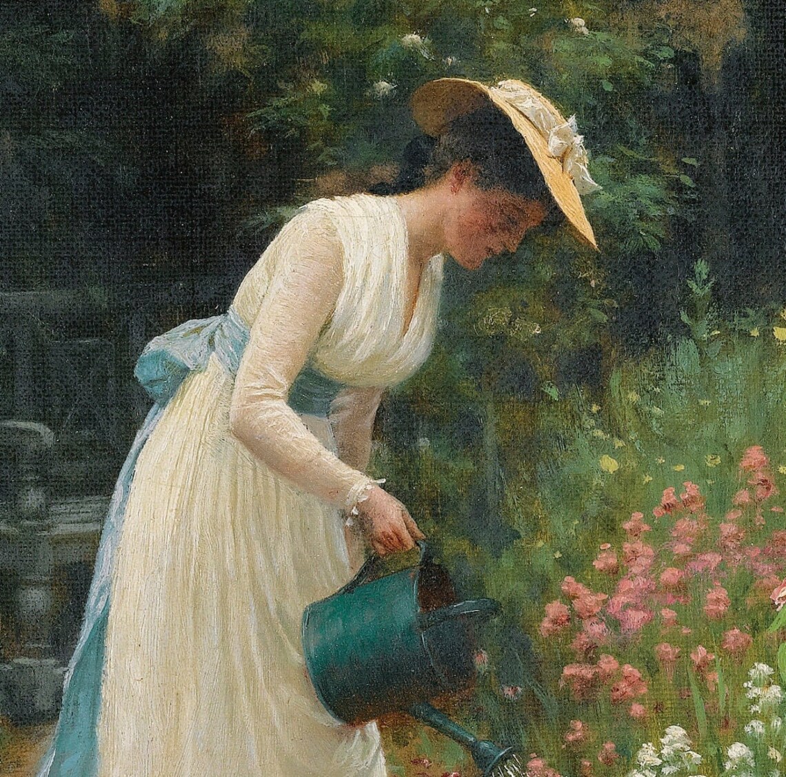 Edmund Blair Leighton My Ladys Garden Woman Watering Flowers Wall Art - Image 3