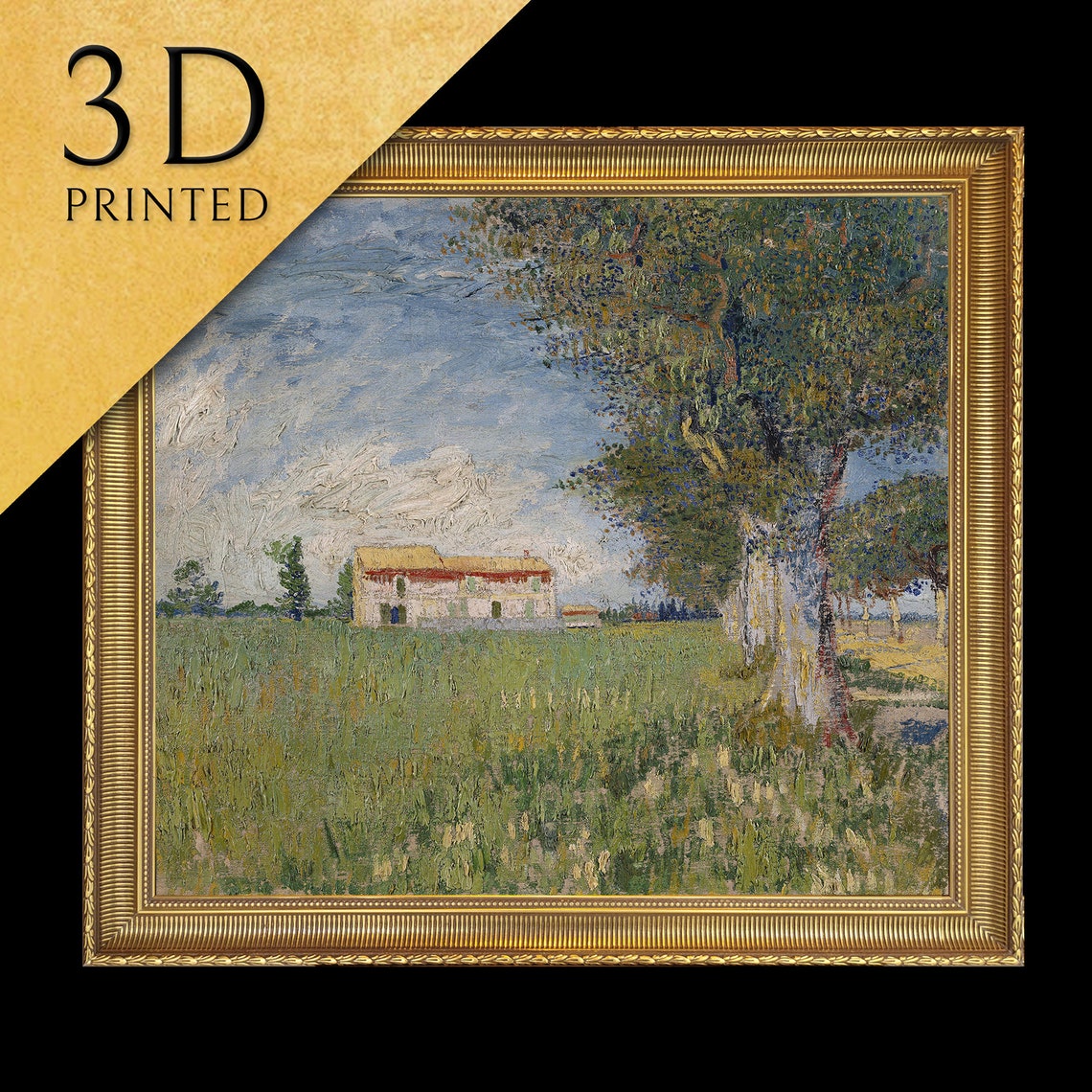 Claude Monet Farmhouse In A Wheat Field Textured Landscape Poster