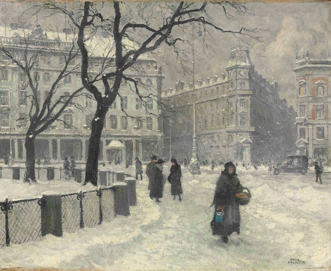 Paul Fischer Kongens Nytorv Copenhagen Snowy Winter Street Poster - Image 3