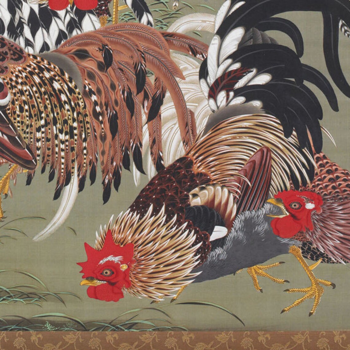 Ito Jakuchu Fowls Colorful Flock Of Roosters Japanese Art Poster - Image 3