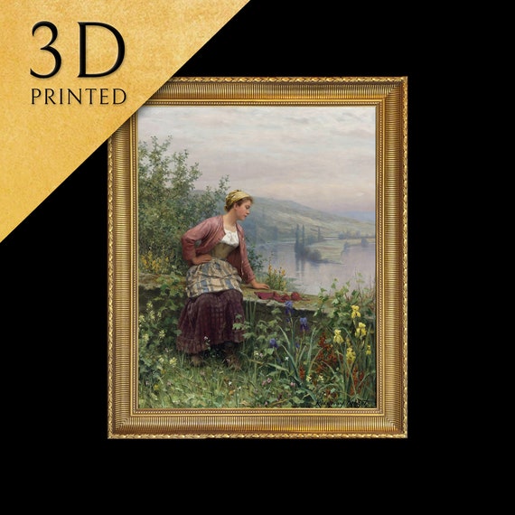 Brittany Girl Overlooking A Stream By Daniel Ridgway Knight 3d Printed With Texture And Brush Strokes Looks Like Original Oilpainting