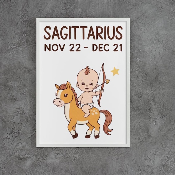 Sagittarius Zodiac Nursery Print Baby Archer On Horse Star Sign